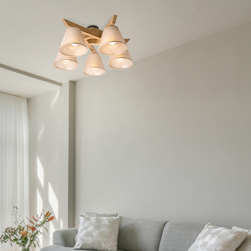 Brilagi - Lámpara de techo ANTHONY 5xE14/40W/230V roble/beige