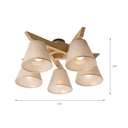 Brilagi - Lámpara de techo ANTHONY 5xE14/40W/230V roble/beige