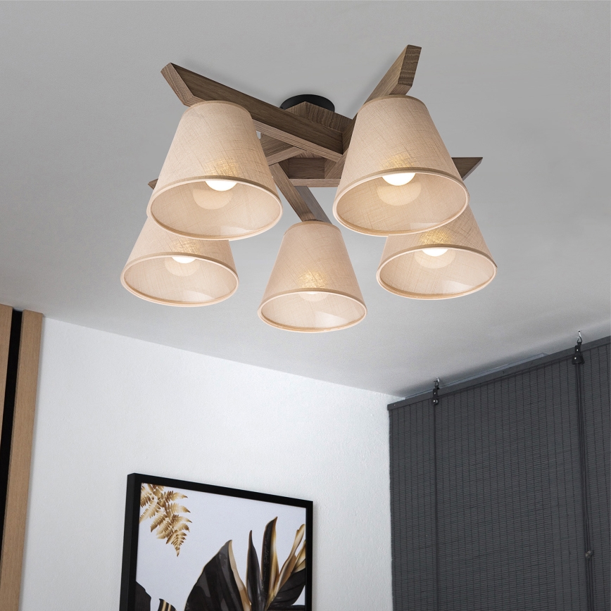 Brilagi - Lámpara de techo ANTHONY 5xE14/40W/230V roble/beige