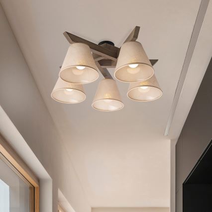 Brilagi - Lámpara de techo ANTHONY 5xE14/40W/230V roble/beige