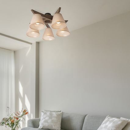 Brilagi - Lámpara de techo ANTHONY 5xE14/40W/230V roble/beige