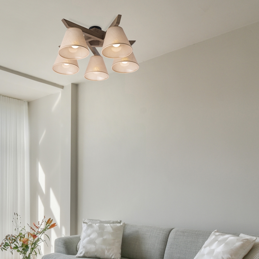 Brilagi - Lámpara de techo ANTHONY 5xE14/40W/230V roble/beige