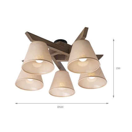 Brilagi - Lámpara de techo ANTHONY 5xE14/40W/230V roble/beige