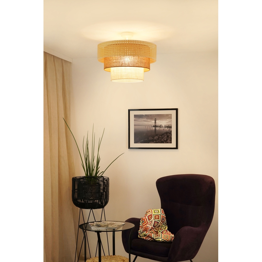Brilagi - Lámpara de techo empotrada CEDAR LUNETA 1xE27/15W/230V Ø 45 cm ratán/marrón/crema