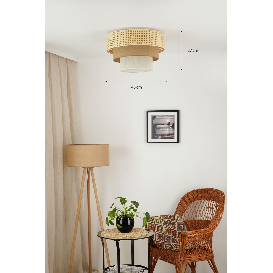 Brilagi - Lámpara de techo CEDAR LUNETA 1xE27/15W/230V diámetro 45 cm ratán/marrón/crema