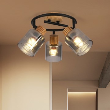 Brilagi - Lámpara de techo con 3 focos HYGGE 3xE14/15W/230V madera/ahumado