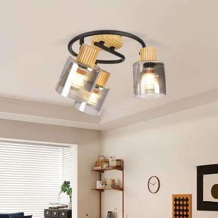 Brilagi - Lámpara de techo con 3 focos HYGGE 3xE14/15W/230V madera/ahumado