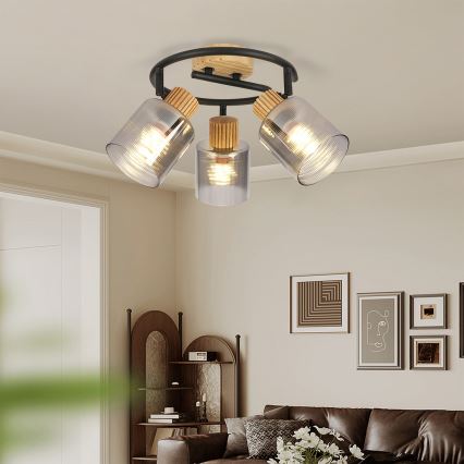 Brilagi - Lámpara de techo con 3 focos HYGGE 3xE14/15W/230V madera/ahumado