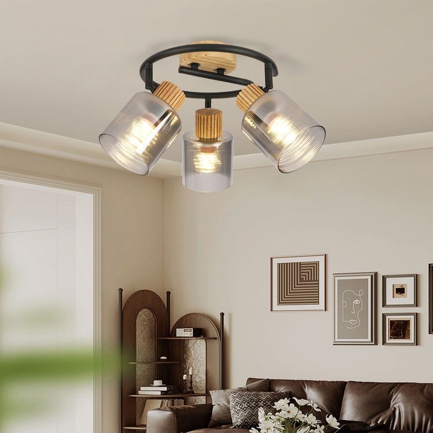 Brilagi - Lámpara de techo con 3 focos HYGGE 3xE14/15W/230V madera/ahumado