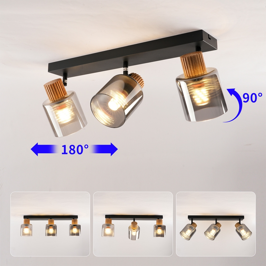 Brilagi - Lámpara de techo con 3 focos HYGGE 3xE14/15W/230V negra/ahumada