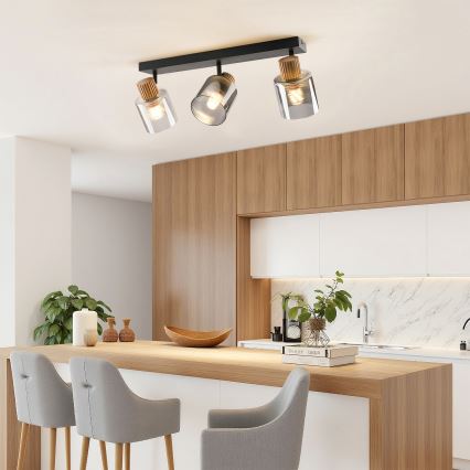 Brilagi - Lámpara de techo con 3 focos HYGGE 3xE14/15W/230V negra/ahumada