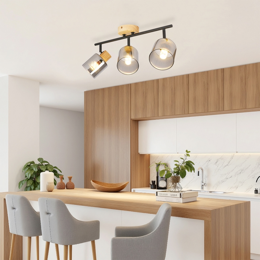 Brilagi - Lámpara de techo con 3 focos HYGGE 3xE14/15W/230V negra/ahumada