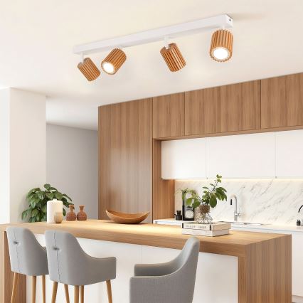 Brilagi - Lámpara de techo con 4 focos MODERN WOOD 4xGU10/8W/230V madera/blanco