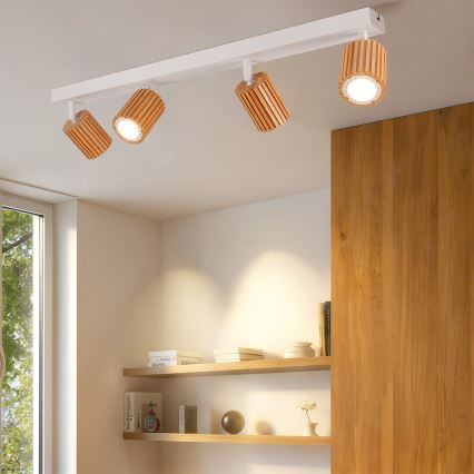 Brilagi - Lámpara de techo con 4 focos MODERN WOOD 4xGU10/8W/230V madera/blanco