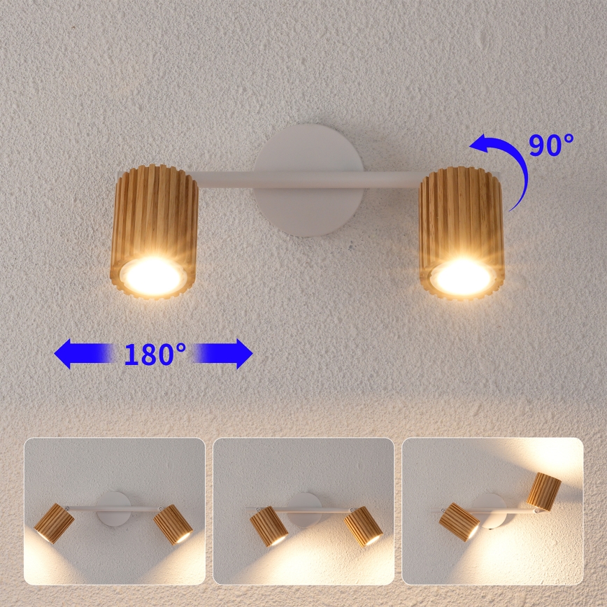 Brilagi - Lámpara de techo con focos MODERN WOOD 2xGU10/8W/230V madera de caucho/blanco