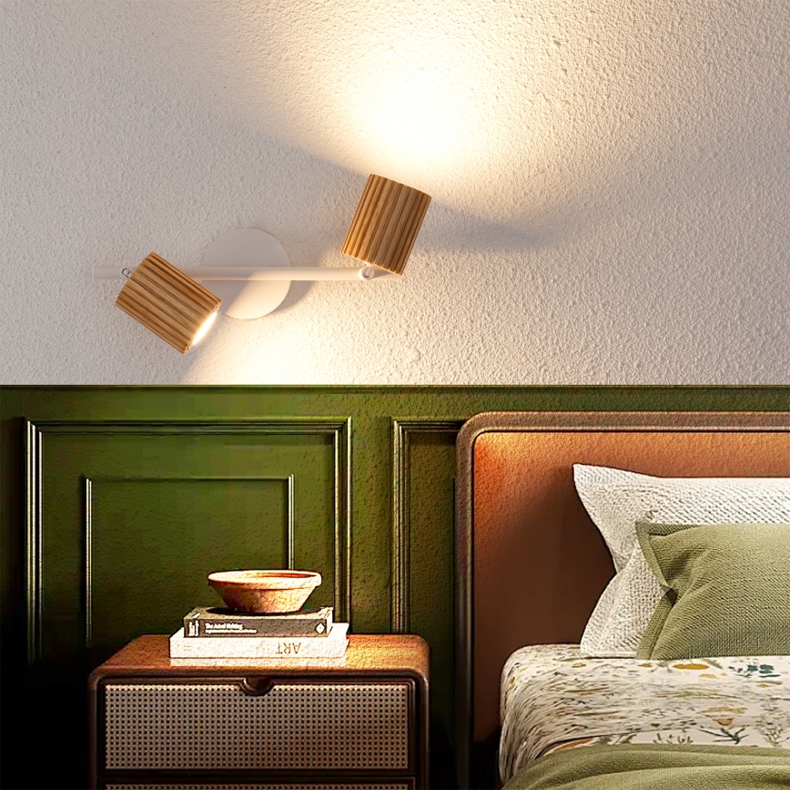 Brilagi - Lámpara de techo con focos MODERN WOOD 2xGU10/8W/230V madera de caucho/blanco