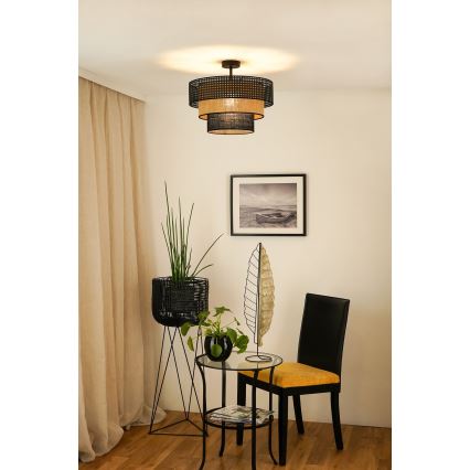 Brilagi - Lámpara de techo empotrada DAKOTA LUNETA 1xE27/15W/230V Ø 45 cm negro/rattán