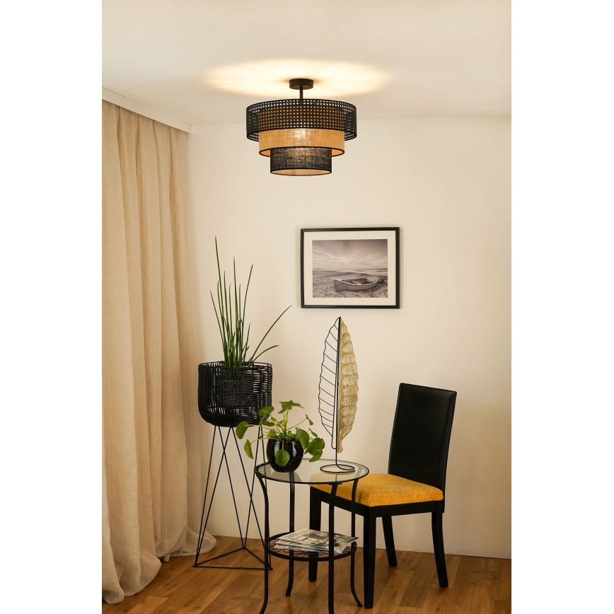 Brilagi - Lámpara de techo empotrada DAKOTA LUNETA 1xE27/15W/230V Ø 45 cm negro/rattán