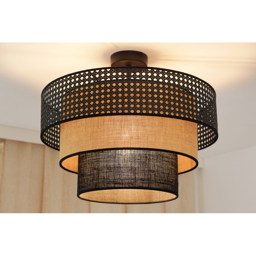 Brilagi - Lámpara de techo empotrada DAKOTA LUNETA 1xE27/15W/230V Ø 45 cm negro/rattán
