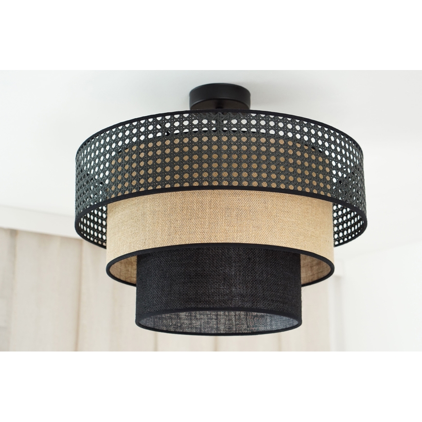 Brilagi - Lámpara de techo empotrada DAKOTA LUNETA 1xE27/15W/230V Ø 45 cm negro/rattán