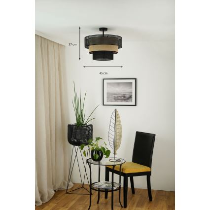 Brilagi - Lámpara de techo empotrada DAKOTA LUNETA 1xE27/15W/230V Ø 45 cm negro/rattán