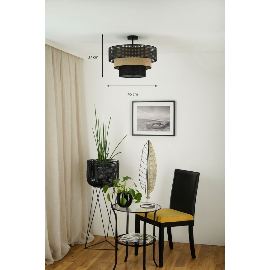 Brilagi - Lámpara de techo empotrada DAKOTA LUNETA 1xE27/15W/230V Ø 45 cm negro/rattán