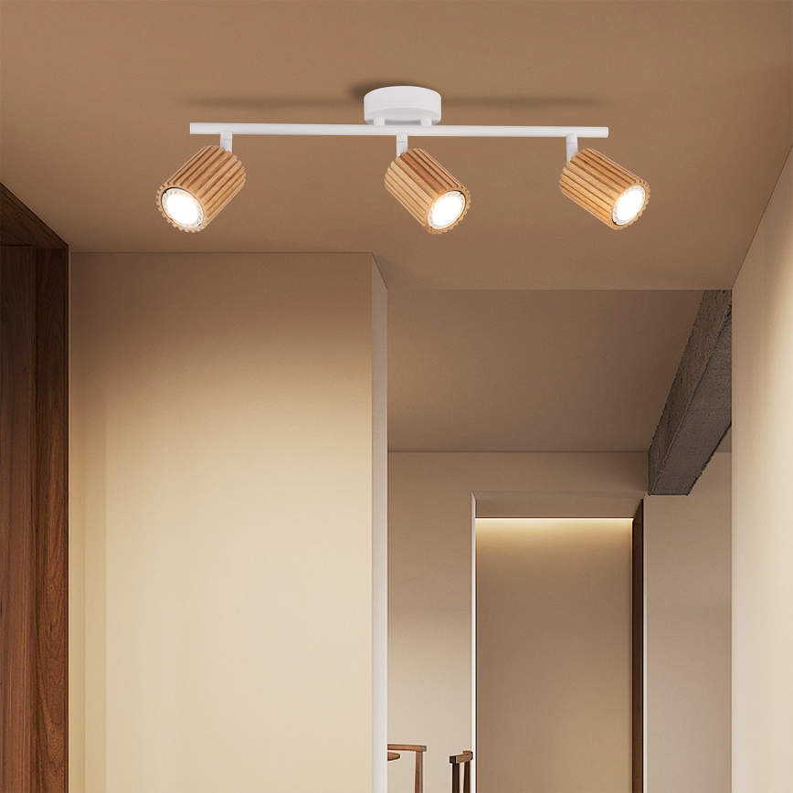 Brilagi - Lámpara de techo de 3 focos MODERN WOOD 3xGU10/8W/230V madera/blanco