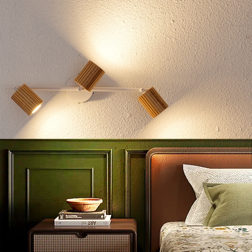 Brilagi - Lámpara de techo de 3 focos MODERN WOOD 3xGU10/8W/230V madera/blanco