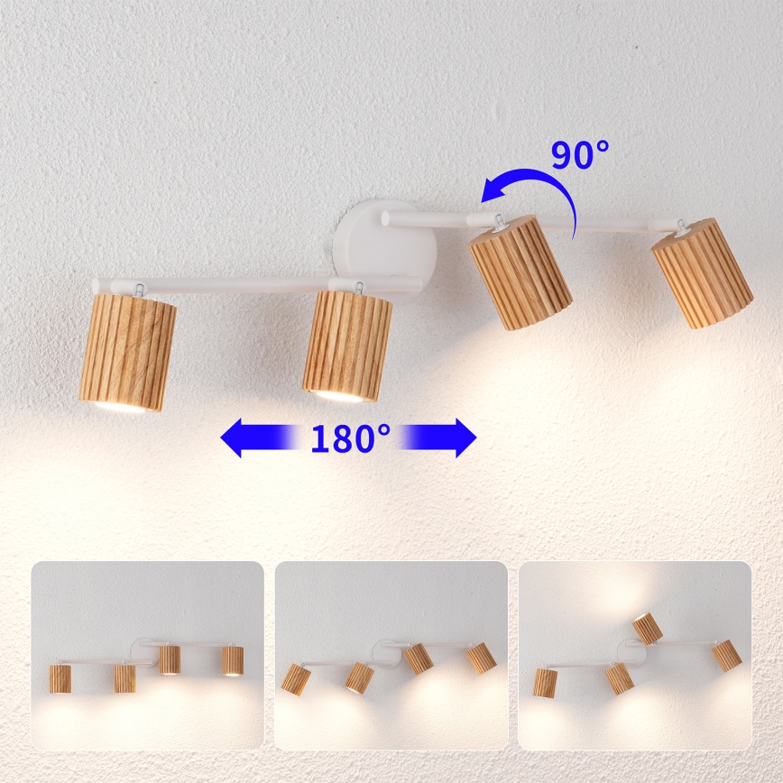 Brilagi - Lámpara de techo de focos MODERN WOOD 4xGU10/8W/230V madera de caucho/blanco
