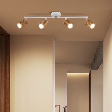 Brilagi - Lámpara de techo de focos MODERN WOOD 4xGU10/8W/230V madera de caucho/blanco