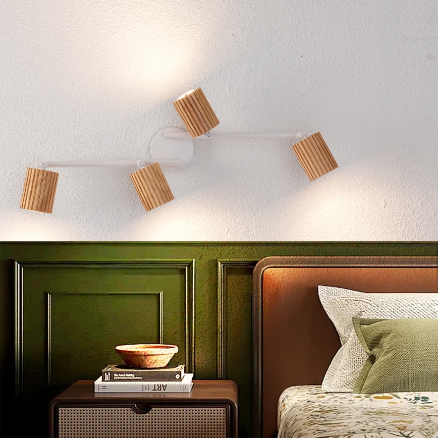 Brilagi - Lámpara de techo de focos MODERN WOOD 4xGU10/8W/230V madera de caucho/blanco