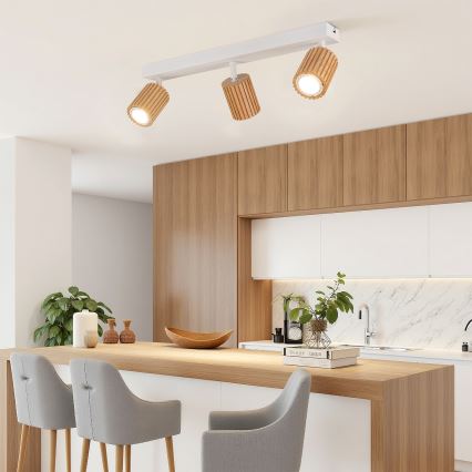 Brilagi - Lámpara de techo de focos MODERN WOOD 4xGU10/8W/230V madera de caucho/blanco