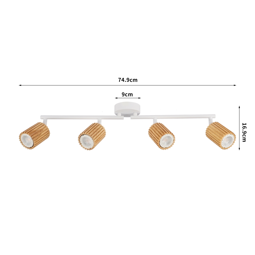 Brilagi - Lámpara de techo de focos MODERN WOOD 4xGU10/8W/230V madera de caucho/blanco