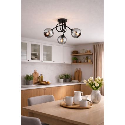 Brilagi - Lámpara de techo de montaje en superficie 3xE27/60W/230V negra/gris ahumado