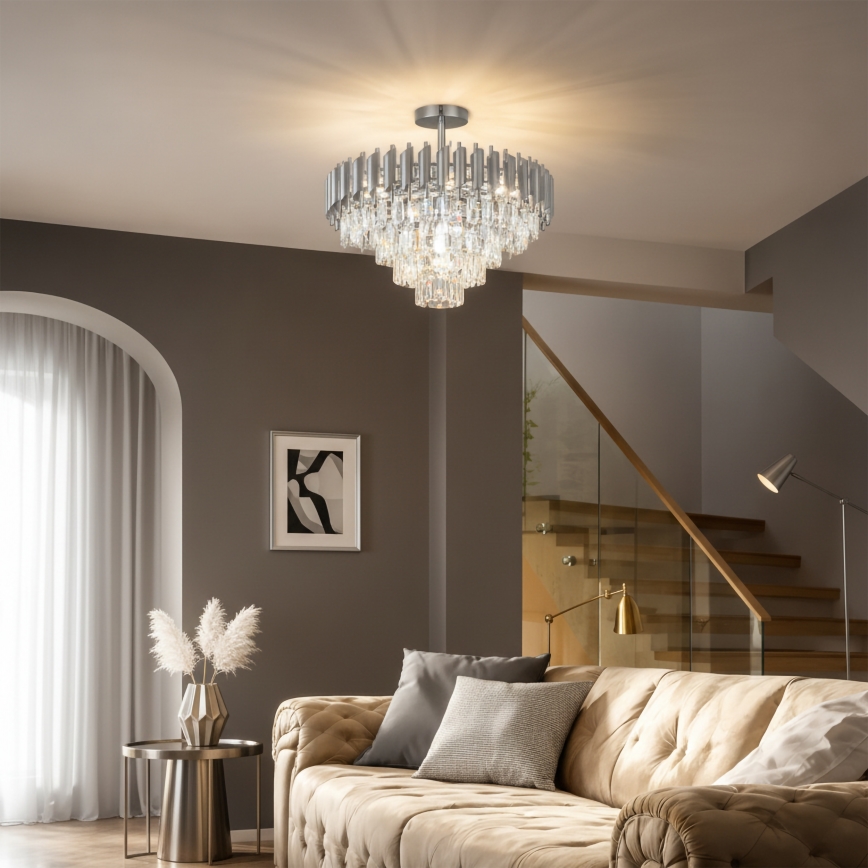 Brilagi - Lámpara de techo de superficie ECLIPSE 7xE14/10W/230V Ø 48 cm plateada