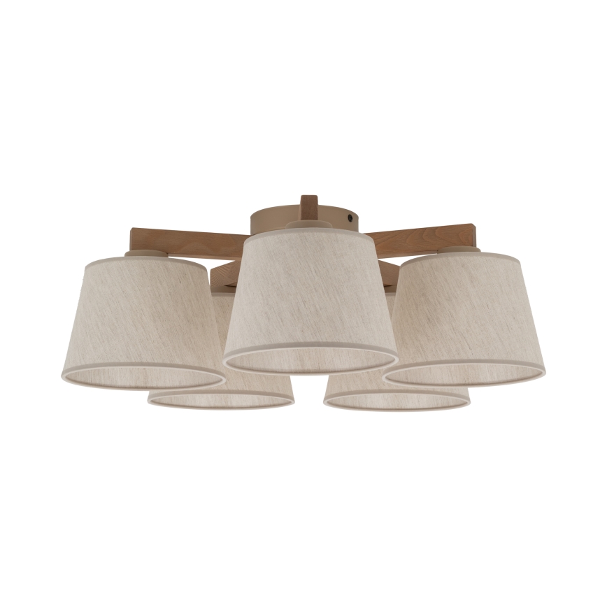 Brilagi - Lámpara de techo de superficie LATTE SABIA 5xE27/60W/230V pino/crema