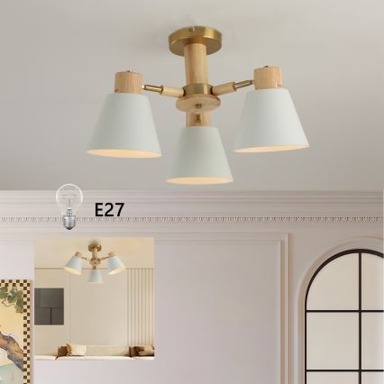 Brilagi - Lámpara de techo de superficie LUND WOOD 3xE27/40W/230V Ø 50 cm, madera de caucho