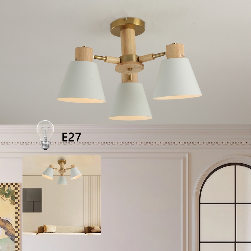 Brilagi - Lámpara de techo de superficie LUND WOOD 3xE27/40W/230V Ø 50 cm, madera de caucho