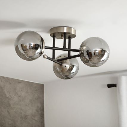 Brilagi - Lámpara de techo de superficie MALIVA 3xE14/15W/230V cromo mate/vidrio ahumado