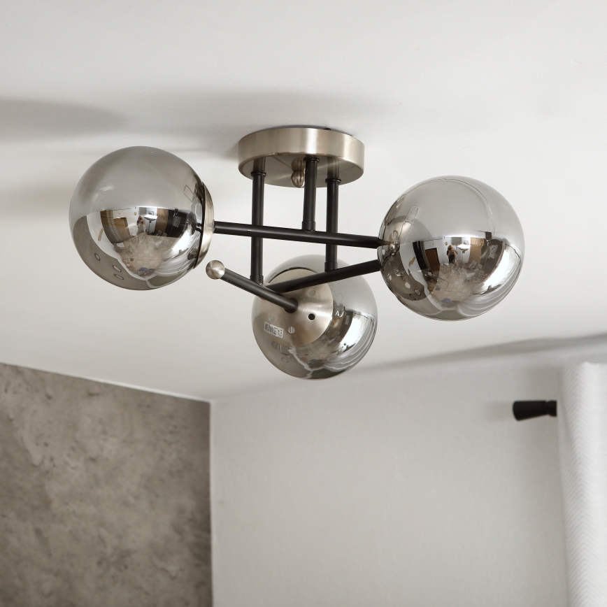 Brilagi - Lámpara de techo de superficie MALIVA 3xE14/15W/230V cromo mate/vidrio ahumado