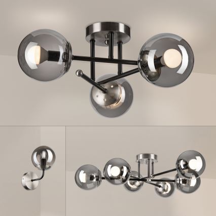 Brilagi - Lámpara de techo de superficie MALIVA 3xE14/15W/230V cromo mate/vidrio ahumado
