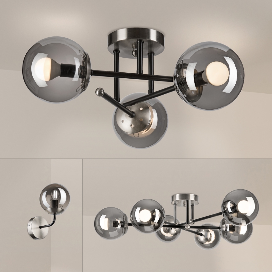 Brilagi - Lámpara de techo de superficie MALIVA 3xE14/15W/230V cromo mate/vidrio ahumado