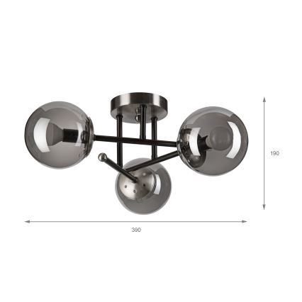 Brilagi - Lámpara de techo de superficie MALIVA 3xE14/15W/230V cromo mate/vidrio ahumado