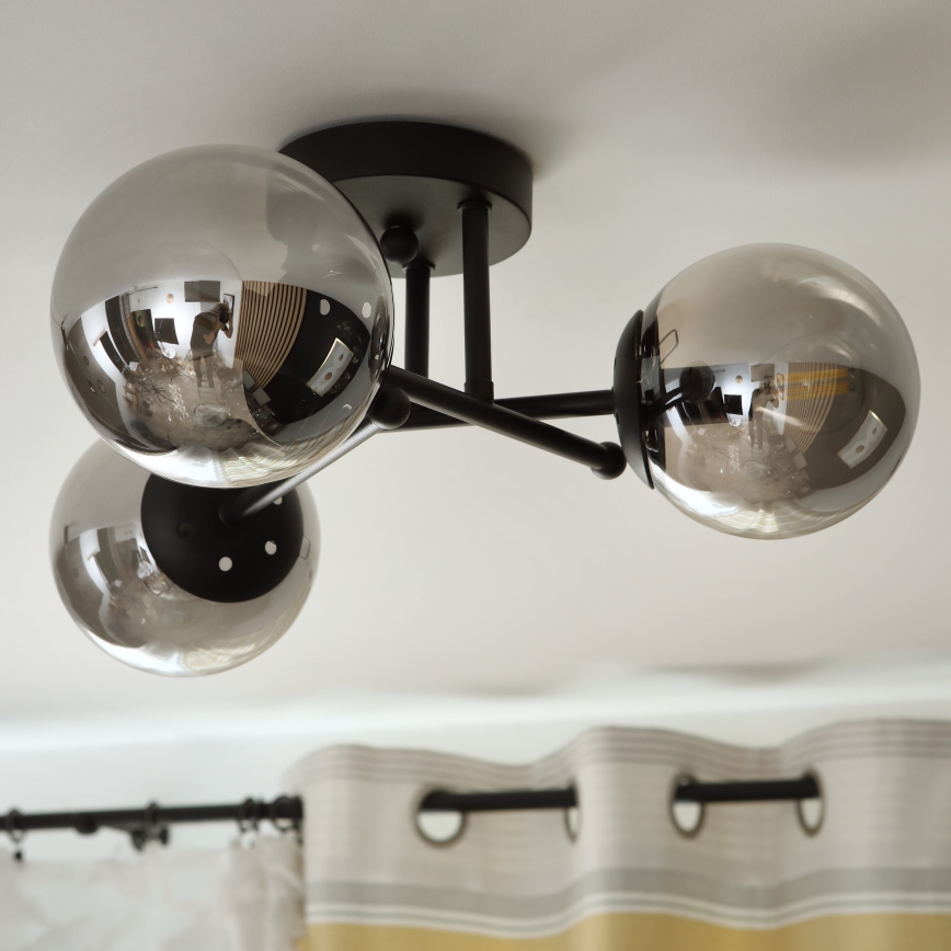 Brilagi - Lámpara de techo de superficie MALIVA 3xE14/15W/230V negro/ahumado