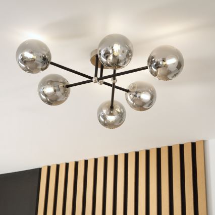 Brilagi - Lámpara de techo de superficie MALIVA 6xE14/15W/230V cromo mate/ahumado