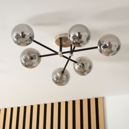 Brilagi - Lámpara de techo de superficie MALIVA 6xE14/15W/230V cromo mate/ahumado