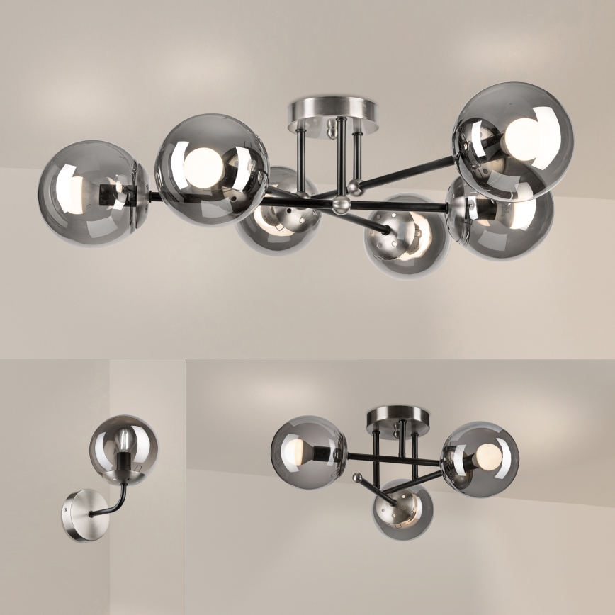 Brilagi - Lámpara de techo de superficie MALIVA 6xE14/15W/230V cromo mate/ahumado