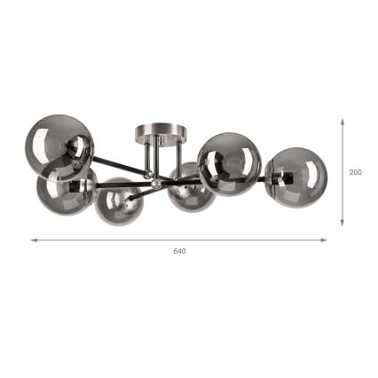 Brilagi - Lámpara de techo de superficie MALIVA 6xE14/15W/230V cromo mate/ahumado