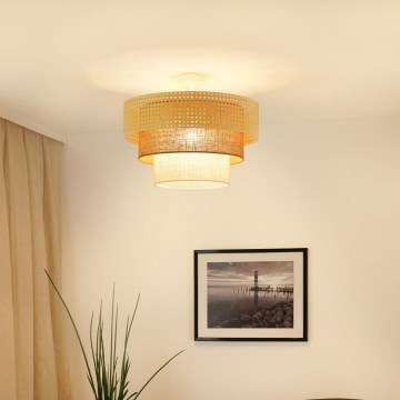 Brilagi - Lámpara de techo empotrada CEDAR LUNETA 1xE27/15W/230V Ø 45 cm ratán/marrón/crema