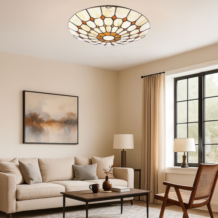 Brilagi - Lámpara de techo estilo Tiffany con vitral DORAN 2xE27/60W/230V